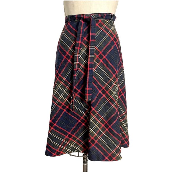 Vintage Dresses & Skirts - 1970s plaid wrap around skirt - size small